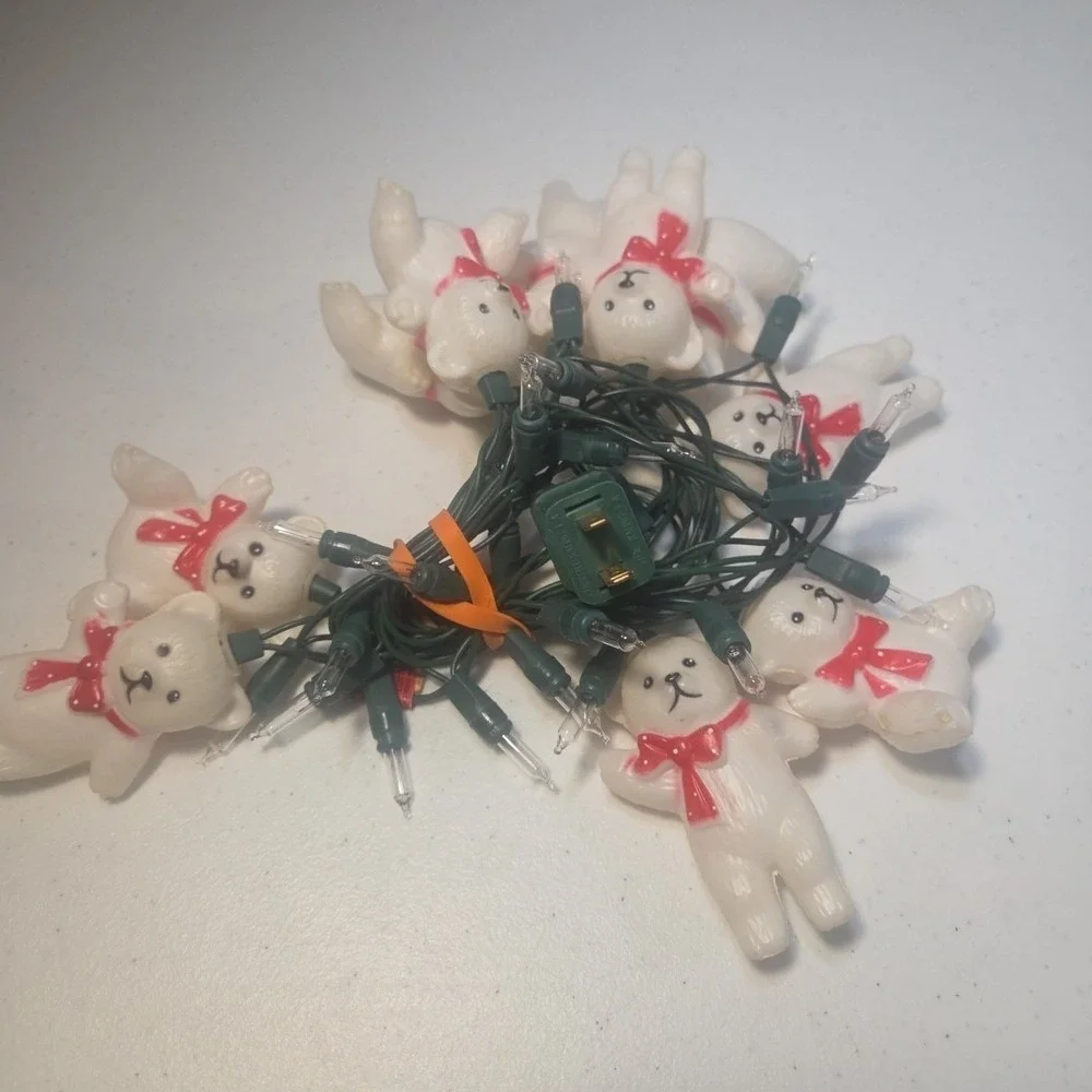 Vtg Blow Mold Patio Indoor Outdoor Lights Polar Bear Plastic String of 10